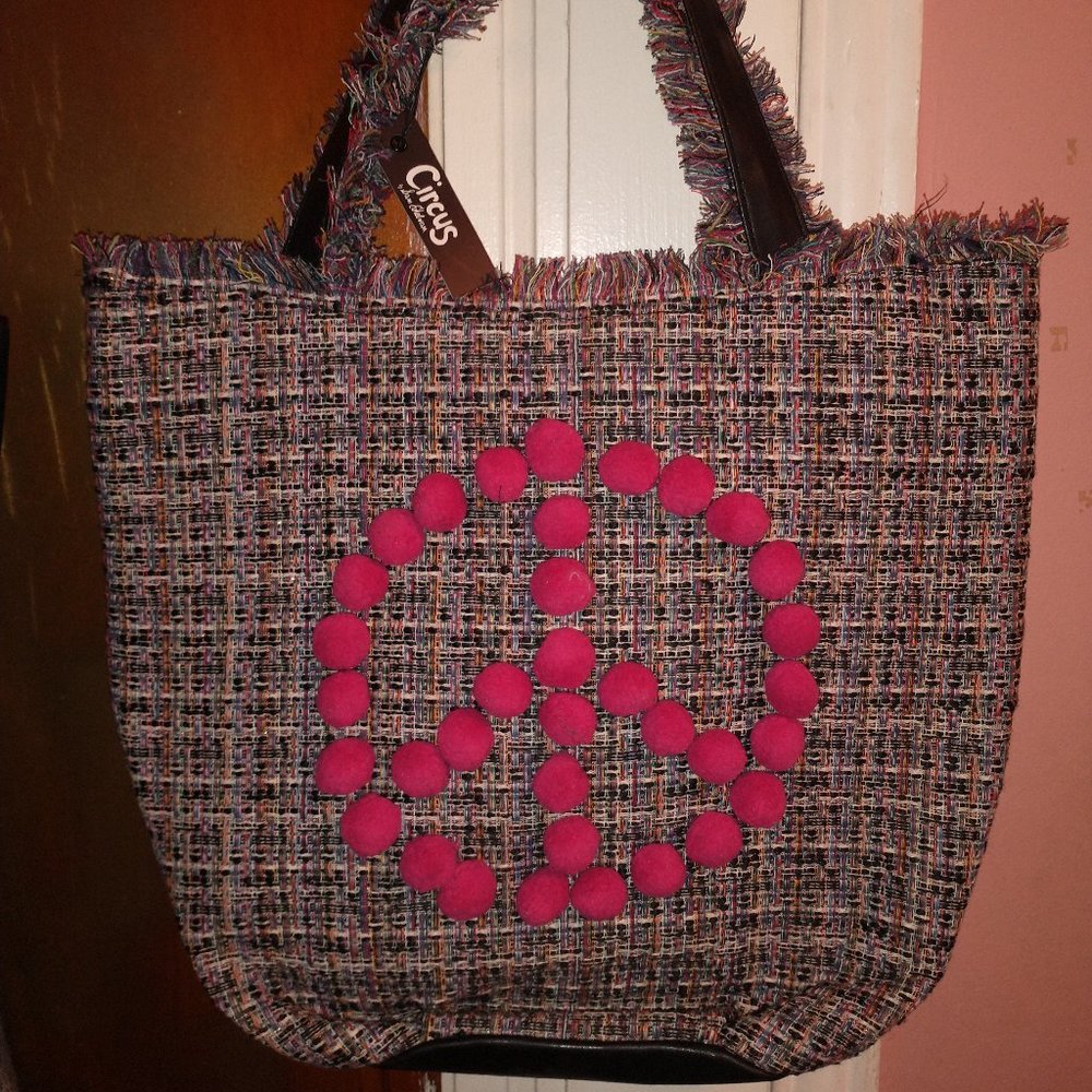 CIRCUS by Sam Edelman Mini Pom Shoulder Bag Jute Multicolored Poms NWT Large